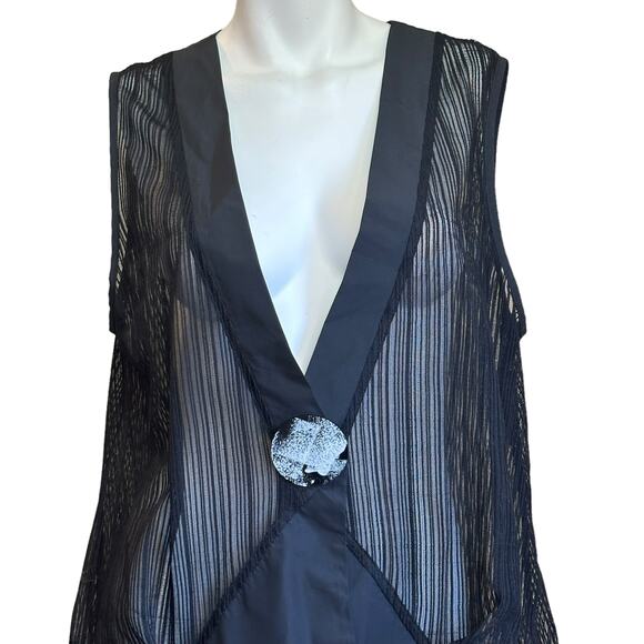 Naya Black Mesh Waistcoat Large Button Lagenlook Avant Garde Vest Sz2=M NWT $365 - Picture 2 of 16